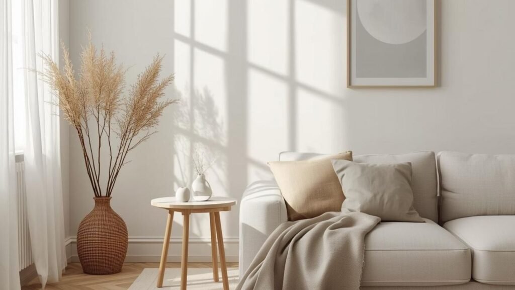 A calm home interior representing how simple living reduces background stress.
