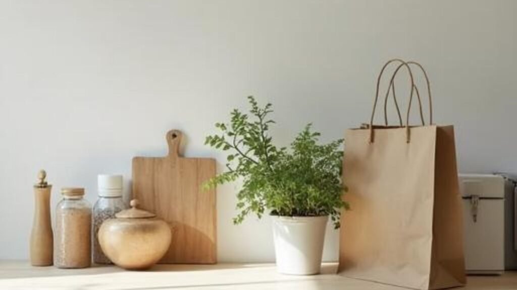 A calm kitchen counter representing the comfort of one default grocery list.