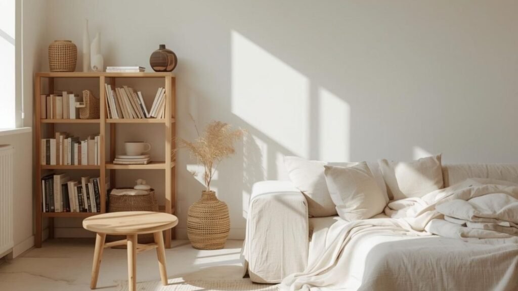 A calm home interior representing simple living as having less demanding attention.